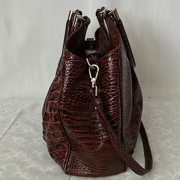 Brahmin Luxurious Brown Crocodile Skin Imprint Leather Elisa Handbag Purse 🌺🌺 - Picture 6 of 15